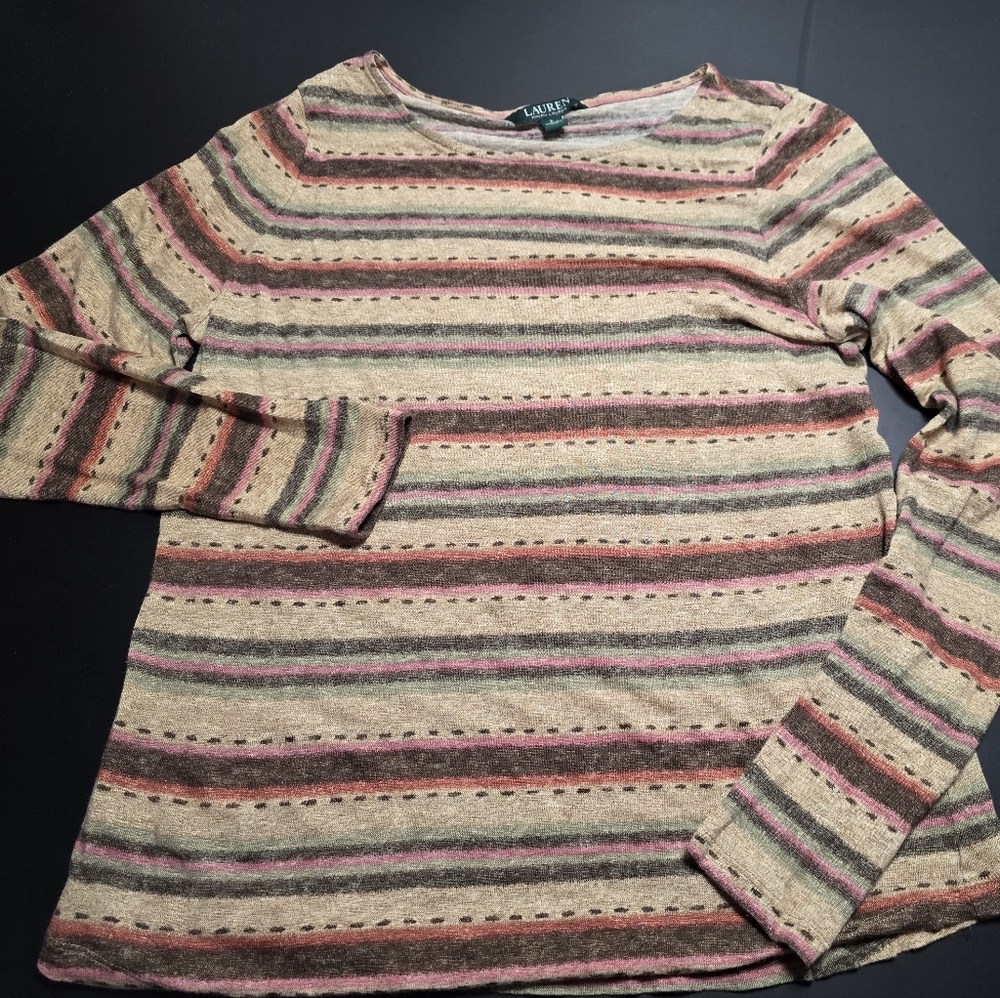 Lauren Ralph Lauren Striped Long Sleeve Large Top